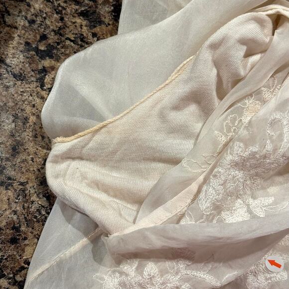 Angela Moda Top Silk Embroidered Floral Cottage Romantic Boho Italy Ivory Medium - Picture 7 of 8